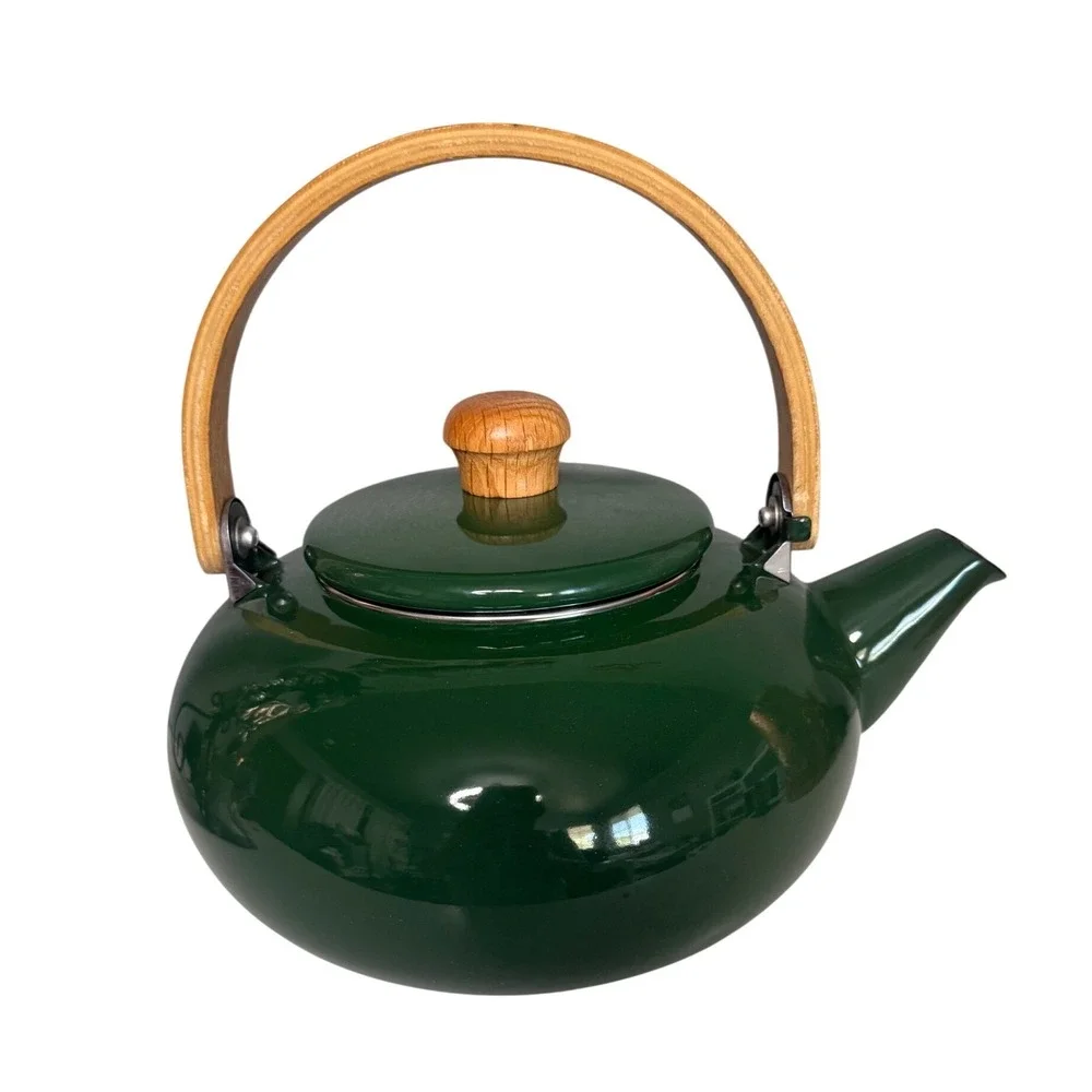 Unbranded Enamel Tea Kettle Unisex OS Green Excellent Bentwood Handle MCM Style